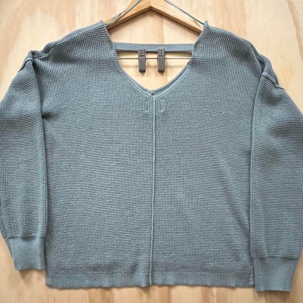 Hippie Rose Teal V-Neck Sweater Women's S | Textured Knit Pullover